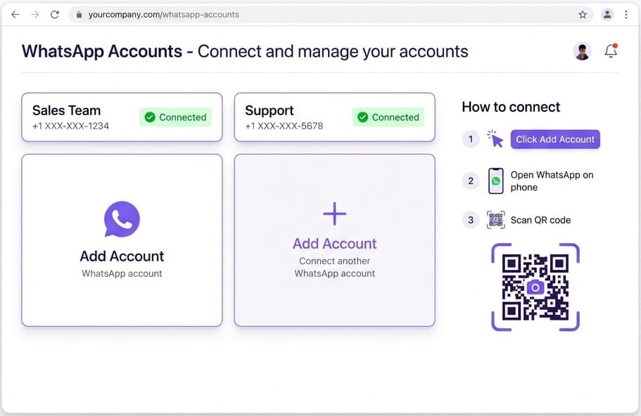 Connect and manage multiple WhatsApp accounts