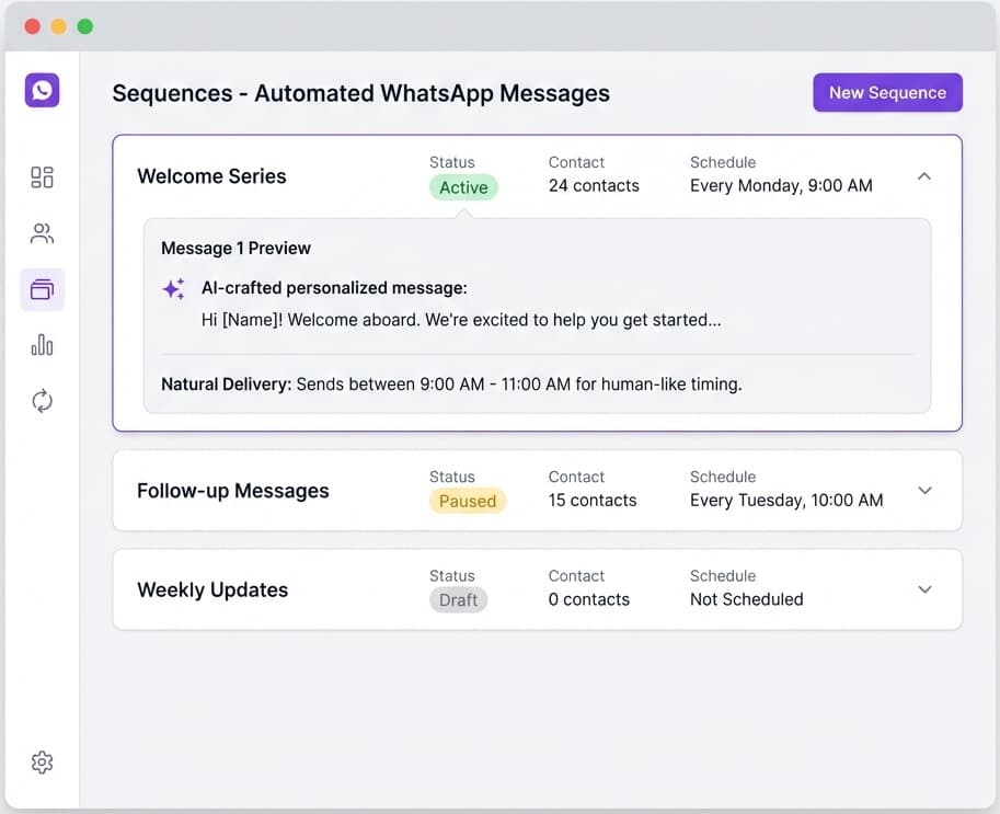 AI-crafted message sequences with natural delivery timing
